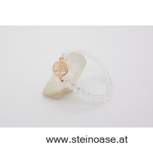 Armband Bergkristall + 'Baum' rose, 6mm